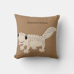 Cute spotted tan gecko cartoon illustration throw pillow