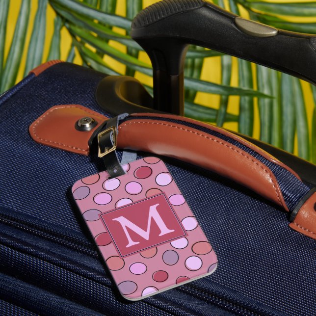 Cute Spotty Pattern Pink Purple Monogram Luggage Tag (Front Insitu 1)