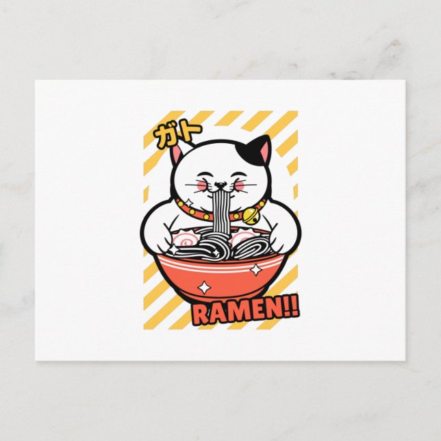 Cute Spread Love Lucky Cat from Japan Eating Ramen Postcard (Front)