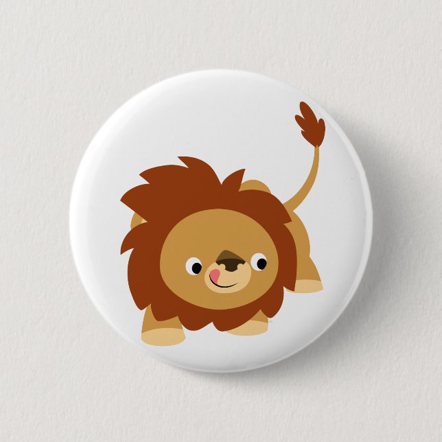 Cute Sprightly Cartoon Lion Button Badge (Front)