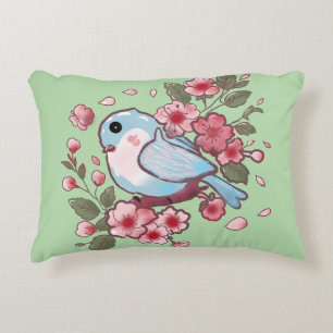 Cute Spring Bluebird & Cherry Blossom Watercolor A Accent Pillow