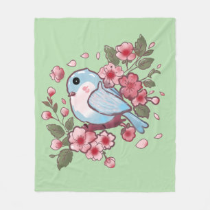 Cute Spring Bluebird & Cherry Blossom Watercolor A Fleece Blanket