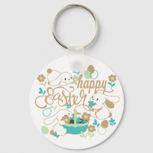 Cute Spring Bunny and Easter Garden Keychain