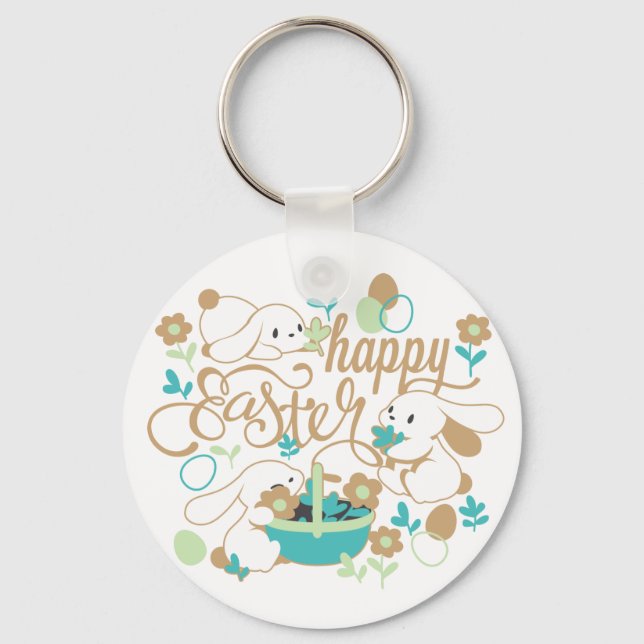 Cute Spring Bunny and Easter Garden Keychain (Front)