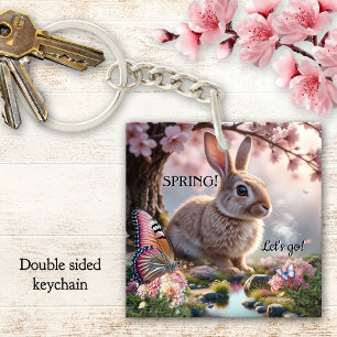 Cute Spring Bunny Butterfly Nature Keychain