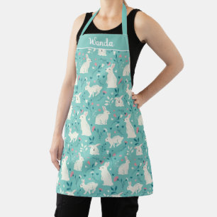 Cute Spring Bunny Rabbits and Flowers Personalize Apron
