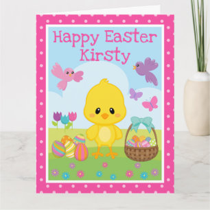 Cute Spring Chick and Chocolate Eggs Easter Card