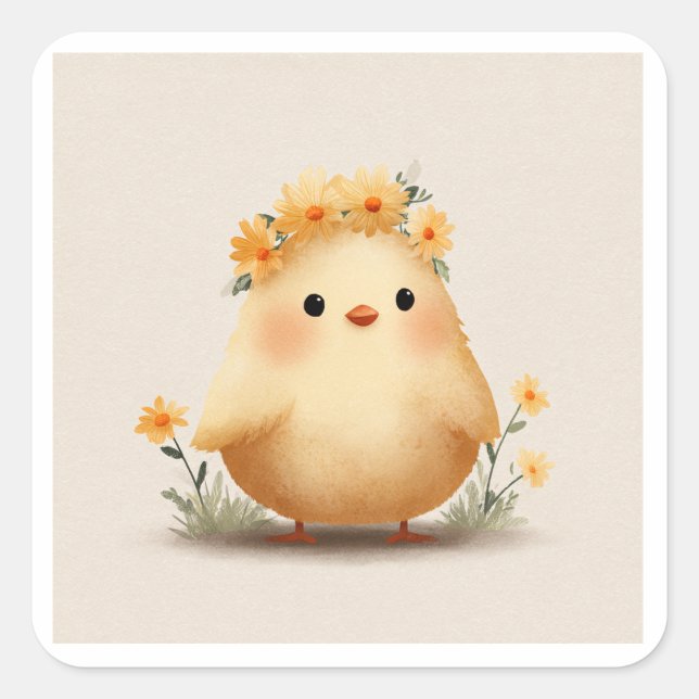 Cute Spring Chick Flower Crown Sticker (Devant)