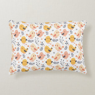 Cute Spring Chicks and Floral Pattern Accent Pillow
