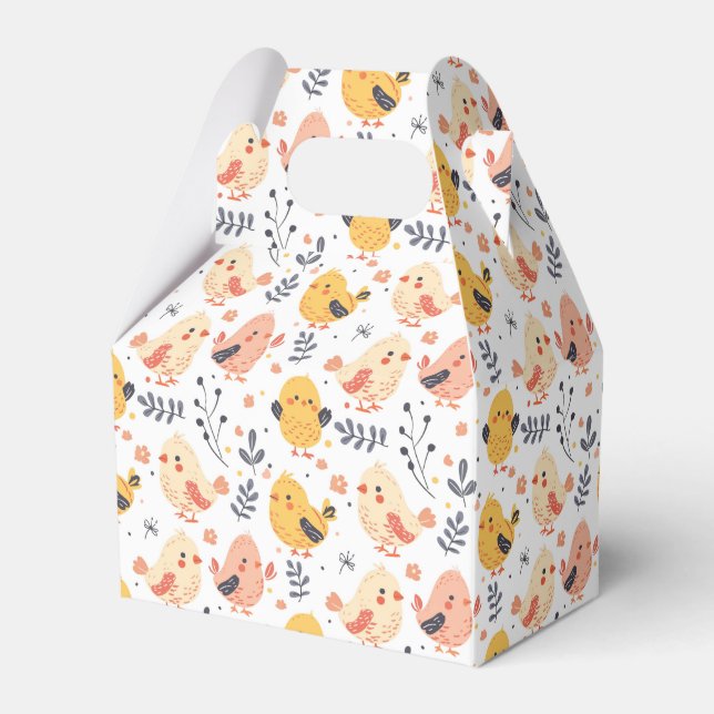 Cute Spring Chicks and Floral Pattern Favor Box (Front Side)
