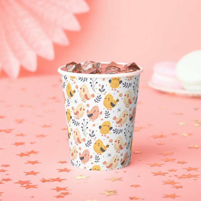 Cute Spring Chicks and Floral Pattern Paper Cups (Insitu)