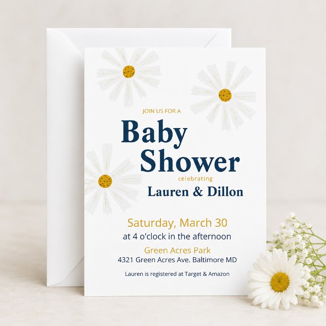 Cute Spring Daisy Baby Shower Invitation (Daisy Baby Shower Theme)
