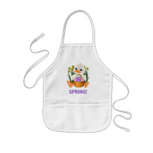 Cute Spring Ducky with Egg Basket Kids Apron