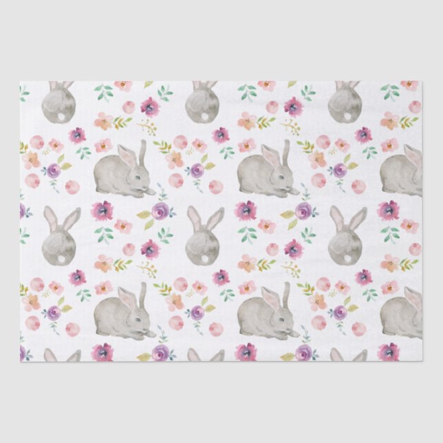 Cute Spring Easter Bunny and Flowers Pattern Tissue Paper (Front)