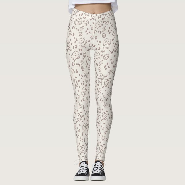 Cute Spring Easter Bunny Floral Pattern Egg Hunt Leggings (Front)