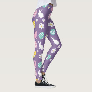 Cute Spring Easter Bunny Floral Pattern Egg Hunt Leggings