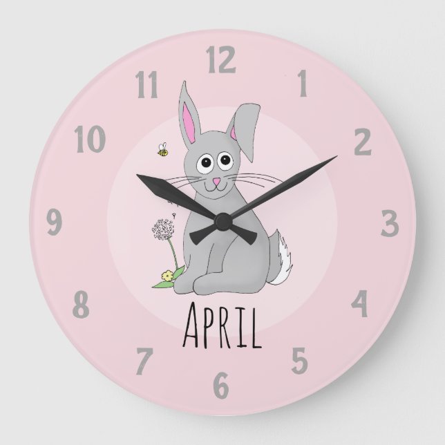 Cute Spring Easter Bunny Rabbit Name Kids Nursery Large Clock (Front)