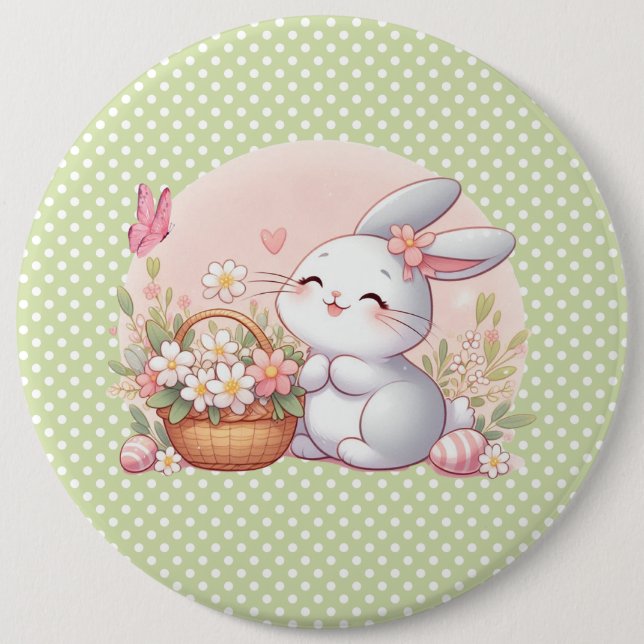 Cute spring/Easter bunny with egg 6 Inch Round Button (Front)