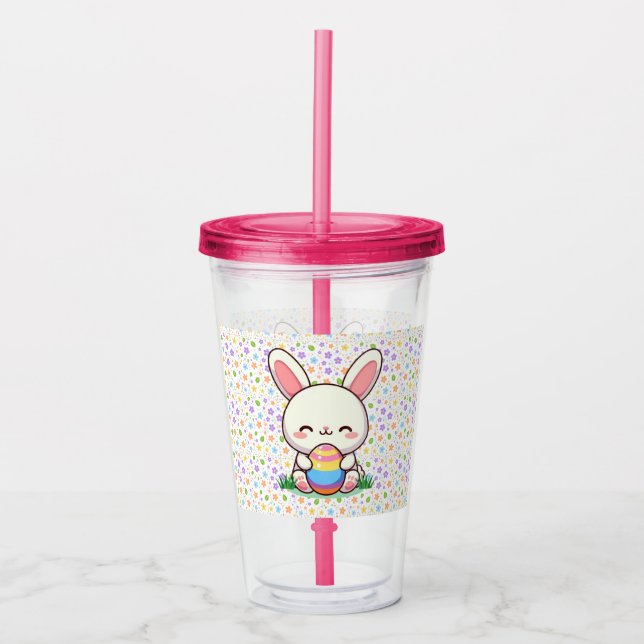 Cute spring/Easter bunny with egg Acrylic Tumbler (Front)