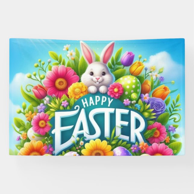 Cute spring/Easter bunny with egg Banner (Horizontal)