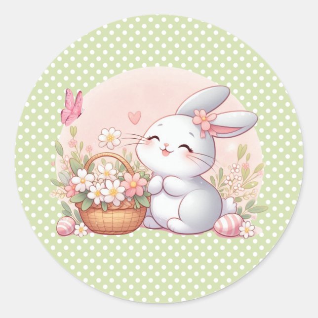 Cute spring/Easter bunny with egg Classic Round Sticker (Front)