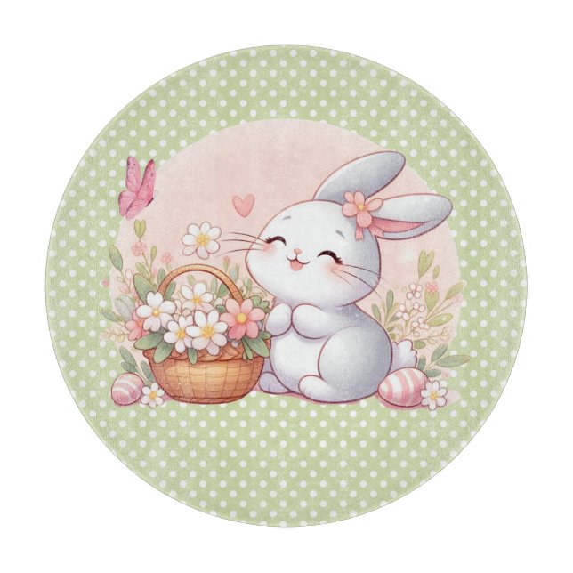 Cute spring/Easter bunny with egg Cutting Board (Front)