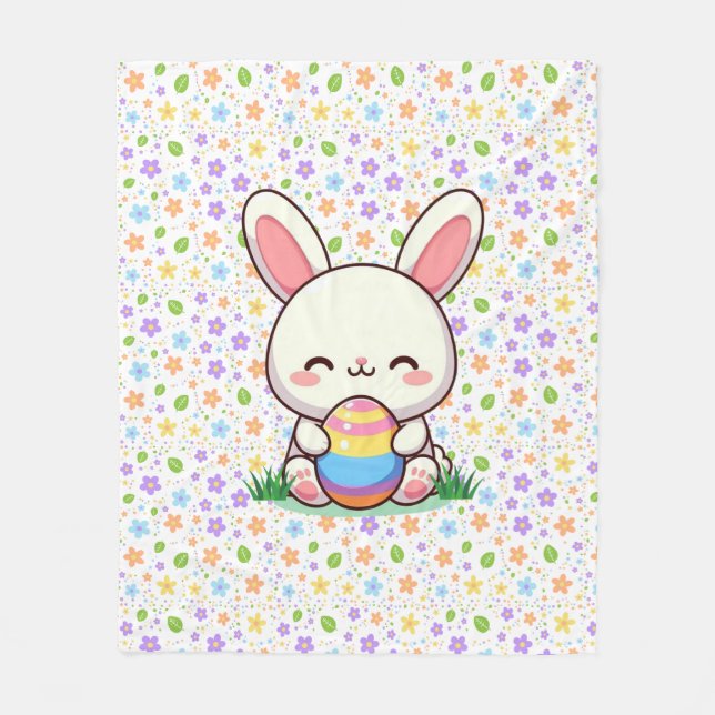 Cute spring/Easter bunny with egg Fleece Blanket (Front)