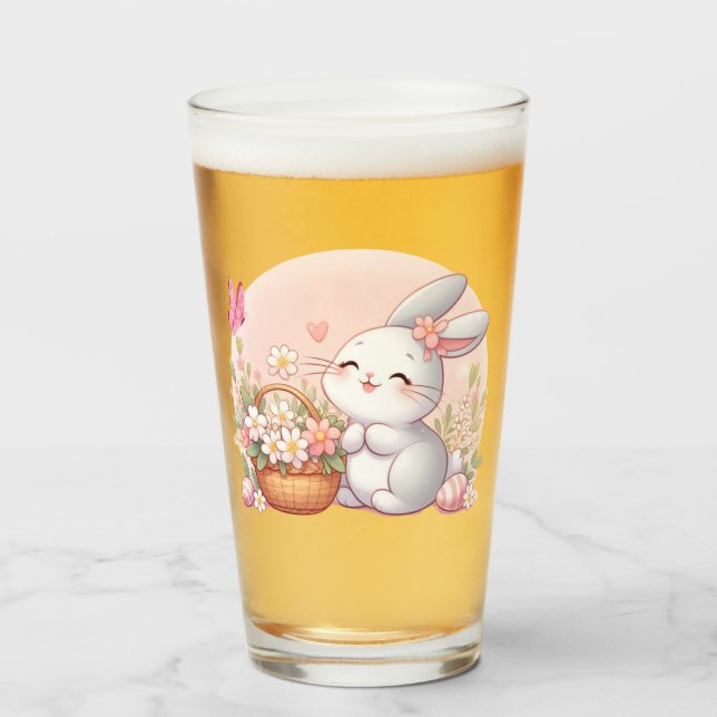 Cute spring/Easter bunny with egg Glass (Front Filled)