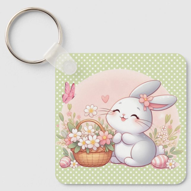 Cute spring/Easter bunny with egg Keychain (Front)