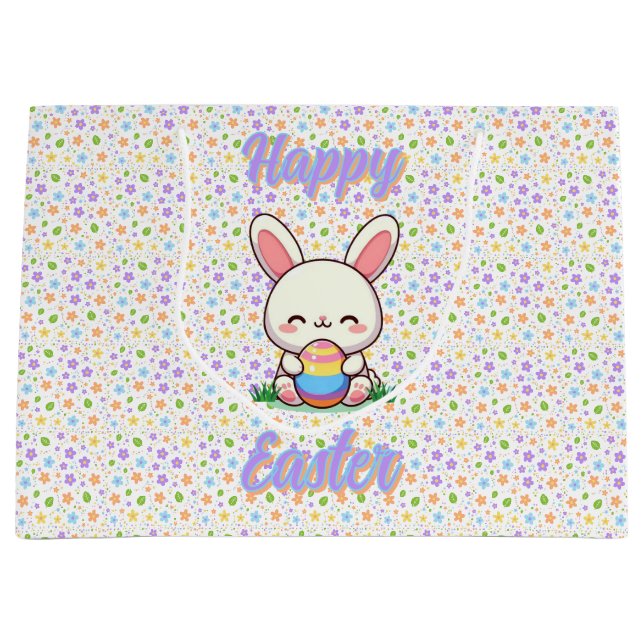 Cute spring/Easter bunny with egg Large Gift Bag (Front)