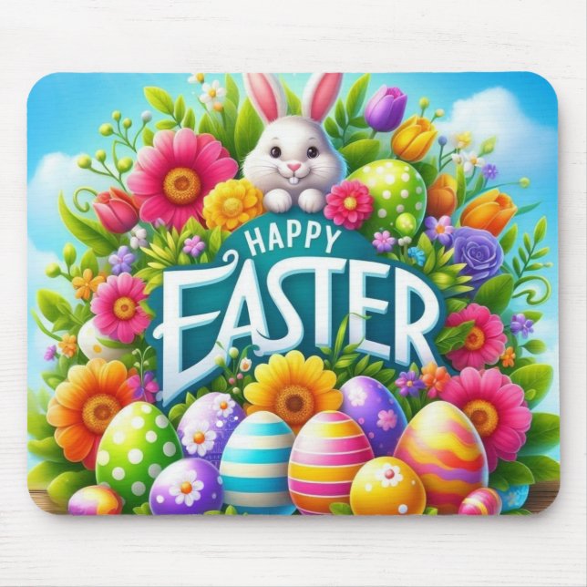 Cute spring/Easter bunny with egg Mouse Pad (Front)