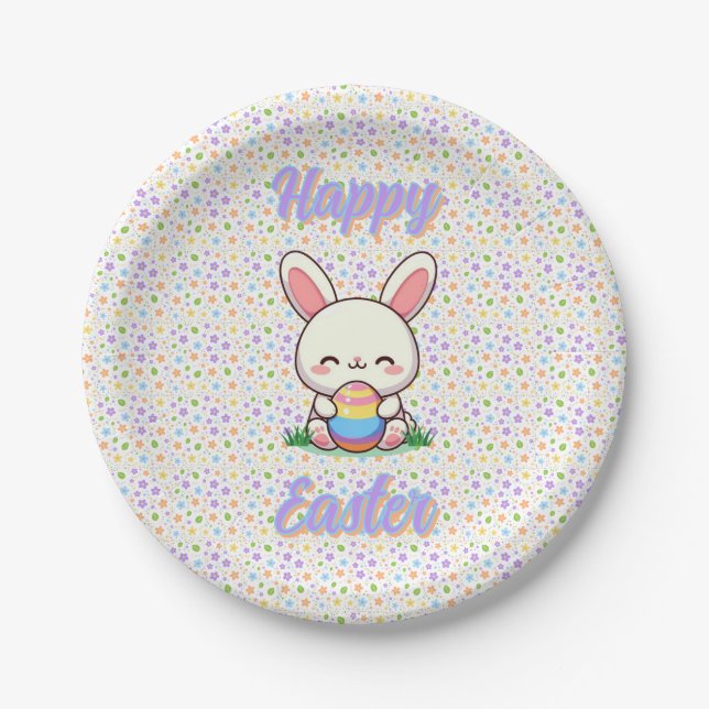 Cute spring/Easter bunny with egg Paper Plate (Front)