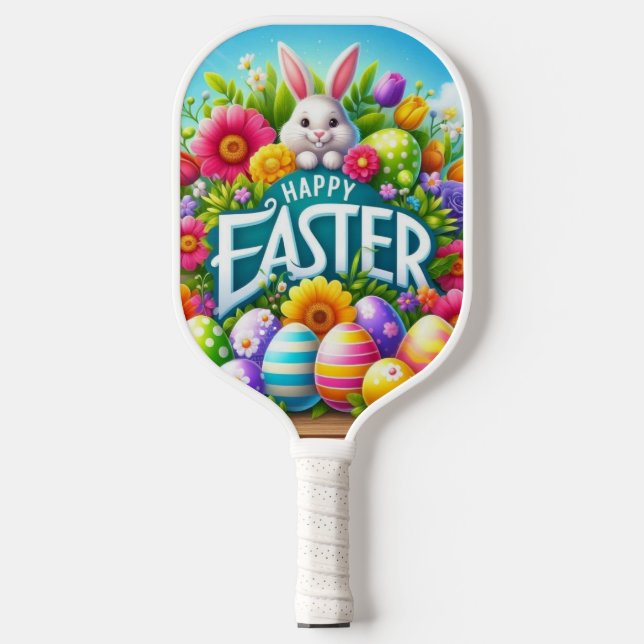 Cute spring/Easter bunny with egg Pickleball Paddle (Front)