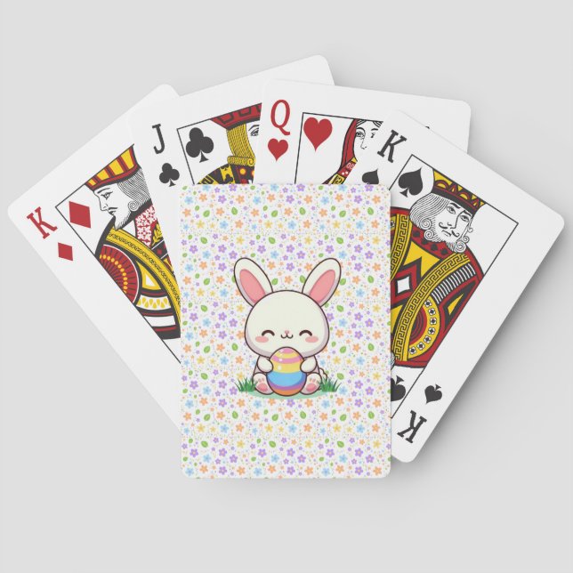Cute spring/Easter bunny with egg Playing Cards (Back)