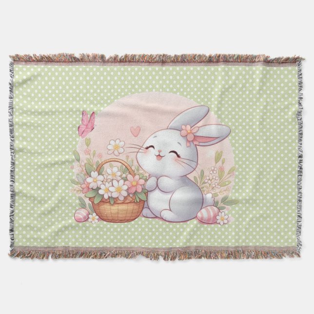 Cute spring/Easter bunny with egg Throw Blanket (Front)