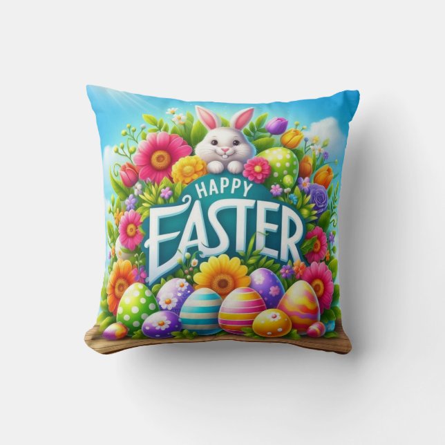 Cute spring/Easter bunny with egg Throw Pillow (Front)