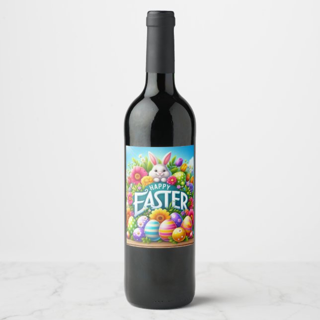 Cute spring/Easter bunny with egg Wine Label (Front)