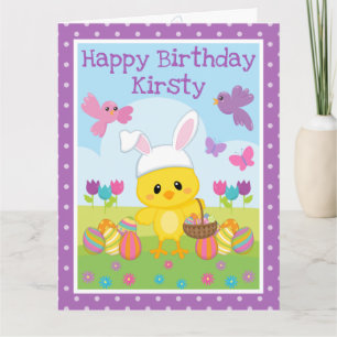 Cute Spring Easter Chick & Chocolate Eggs Birthday Card