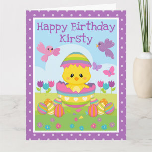 Cute Spring Easter Chick & Chocolate Eggs Birthday Card
