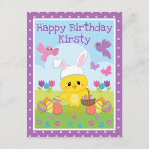 Cute Spring Easter Chick & Chocolate Eggs Birthday Postcard