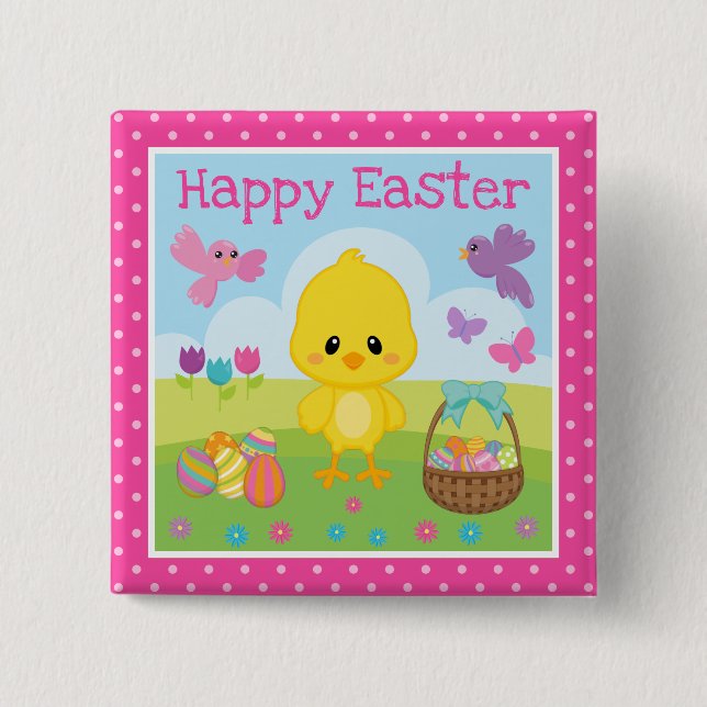 Cute Spring Easter Chick & Chocolate Eggs Easter 2 Inch Square Button (Front)