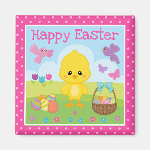Cute Spring Easter Chick & Chocolate Eggs Easter Magnet