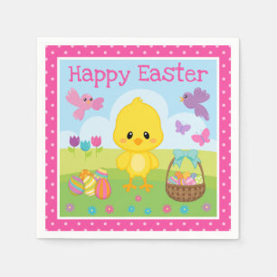 Cute Spring Easter Chick & Chocolate Eggs Easter Napkin