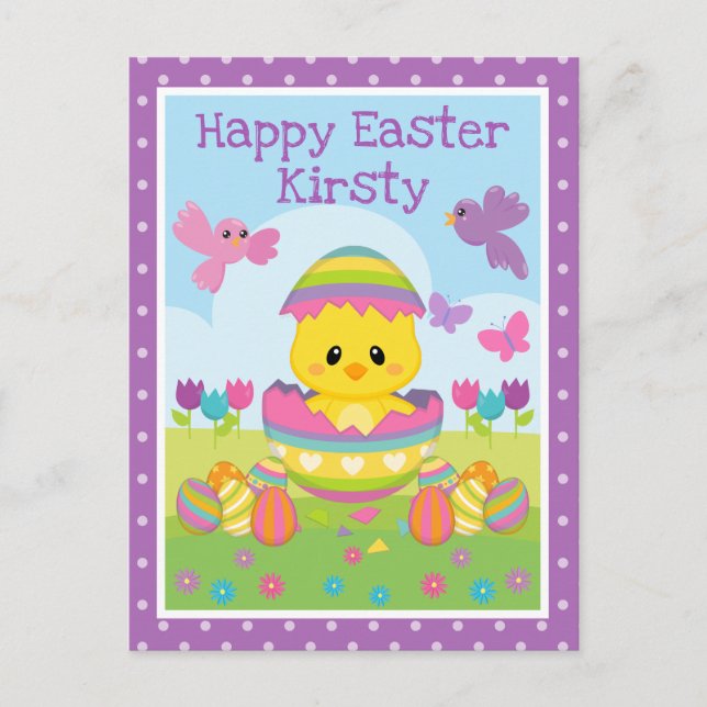 Cute Spring Easter Chick & Chocolate Eggs Easter Postcard (Front)
