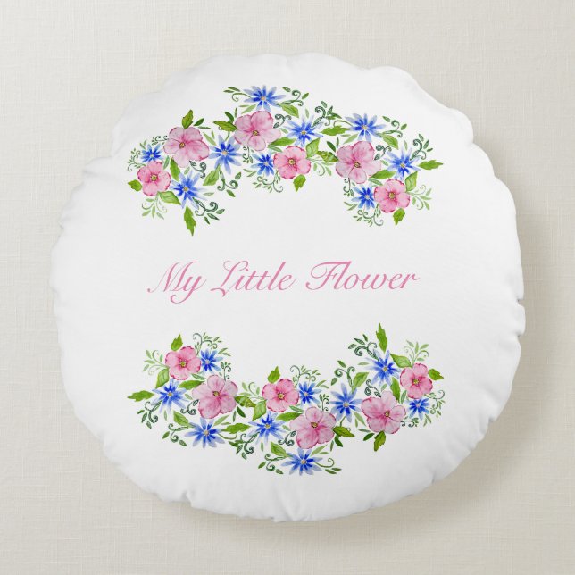 Cute spring floral pattern round pillow (Front)