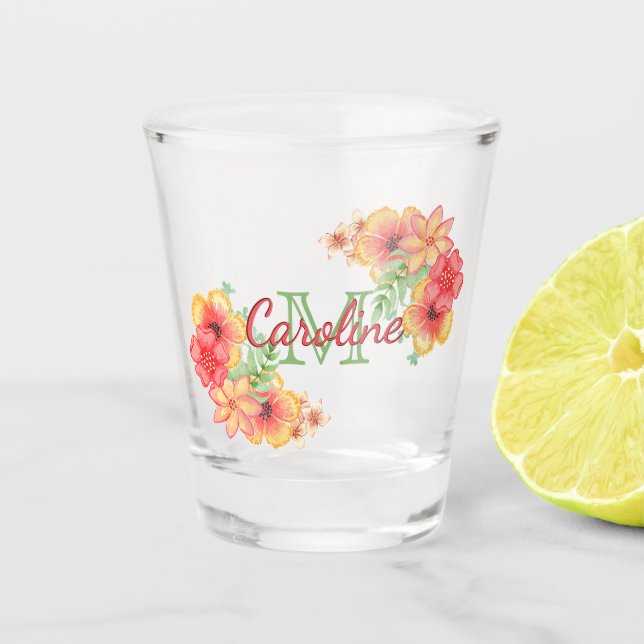 Cute Spring Floral Watercolor Custom Shot Glass (Front)