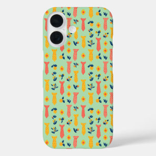 Cute Spring Flower and Tie Pattern iPhone 16 Case