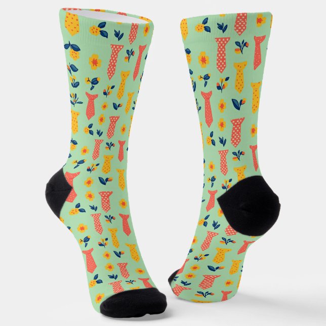 Cute Spring Flower and Tie Pattern Socks (Angled)