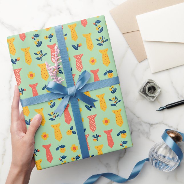 Cute Spring Flower and Tie Pattern Wrapping Paper (Gifting)