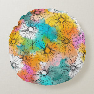 Cute Spring Flower Pattern Circular Pillow